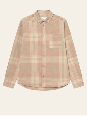Les Deux NWT XS Kash Check Corduroy Button-Down Shirt Dark Sand